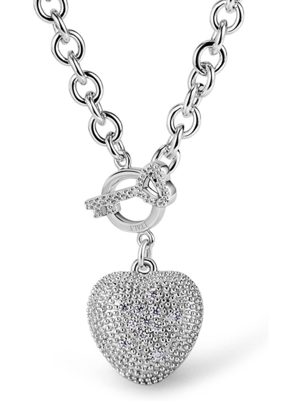 Elegant 925 Sterling Silver Heart Pendant Necklace - Adjustable Rolo Chain